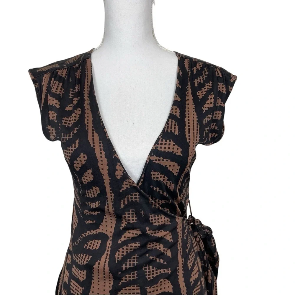 Tory Burch Ivette Kongo Leaf Print Silk Dress in Black Brown Size XSmall - Picture 6 of 11